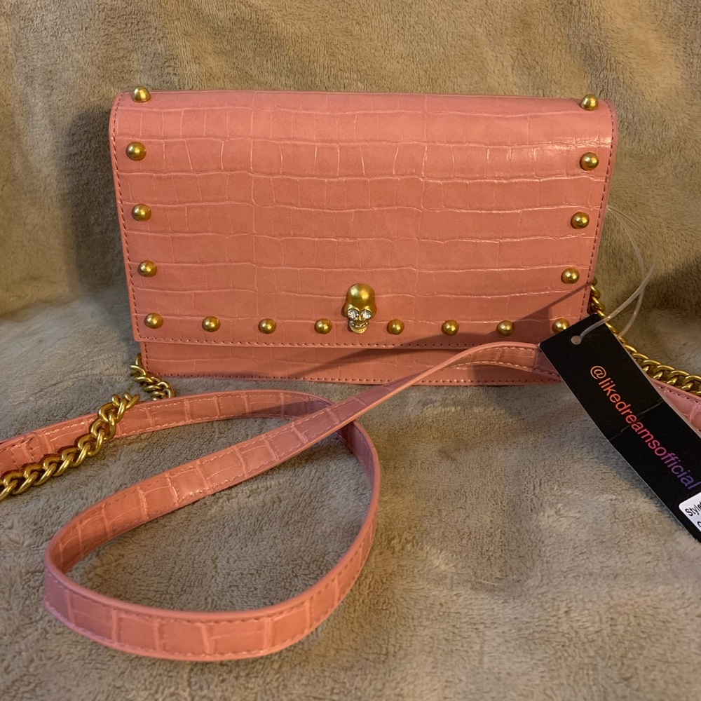Like dreams pink embossed skull crossbody
